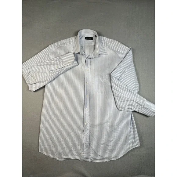 Canali Mens Light Blue White Stripe Dress Shirt Made in‎ Italy Size 44 17.5